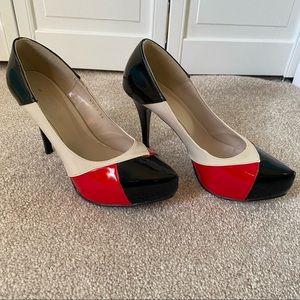 Cream/Black/Red heels with pointed toe size 8